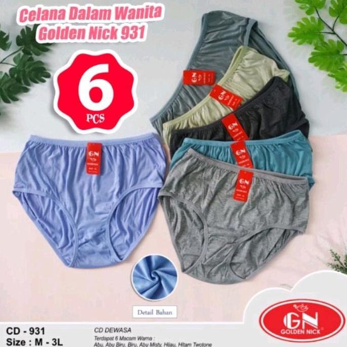 isi 6 pcs cd wanita golden nick 931 | celana dalam gn wanita warna pastel polos jumbo katun