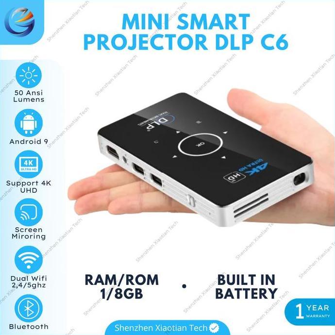 BEBAS ONGKIR - C6 DLP Mini Proyektor | C6 DLP Projector Mini | C6 DLP Proyektor S905X