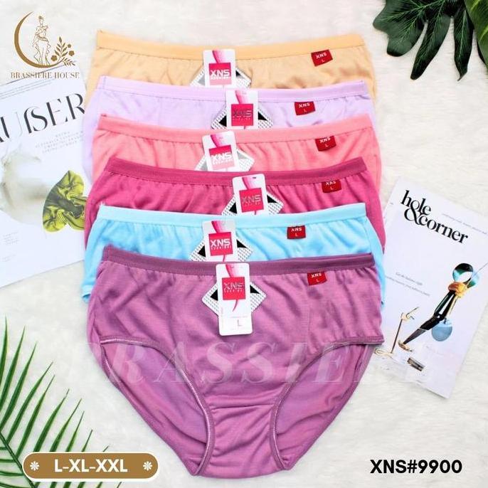 6PCS CELANA DALAM WANITA XNS 9900 CD POLOS PEREMPUAN BAHAN ADEM WARNA GELAP LUSINAN Dewasa Karet