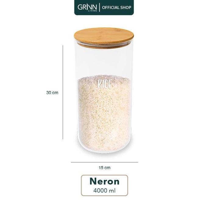 Bisakok- (Cod) Grinn Living Neron Jar / Toples Kaca Tutup Kayu / Bambu Untuk Tempat Spaghetti / Past