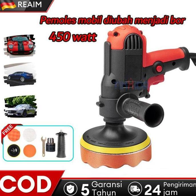 Grecamarna - Reaim Mesin Poles Body Mobil Mesin Polisher 450W Lengkap Alat Poles Mobil Lengkap Murah