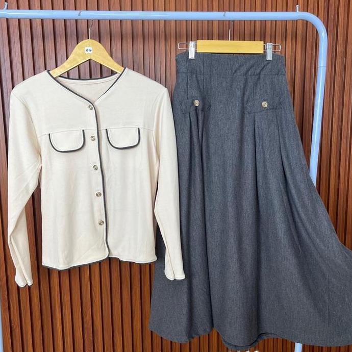 Cafaya One Set Rok Atasan Crop Top Setelan Wanita Onseset Hijab Kekinian Setelan Muslim Co