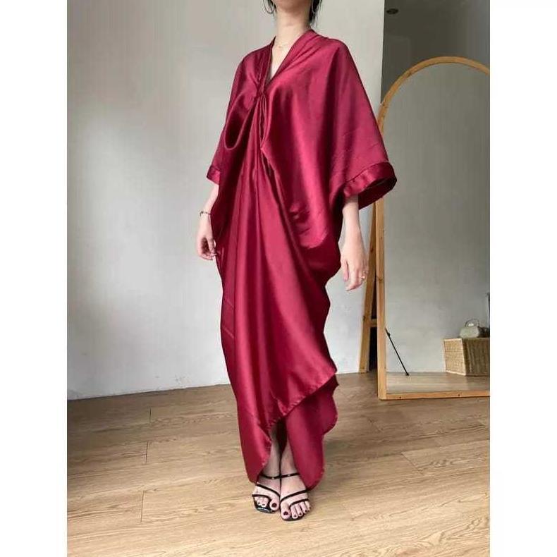 HOT Terbaru Gamis kaftan thania satin silk premium polos remaja lebaran natal imlek murah terlaris K