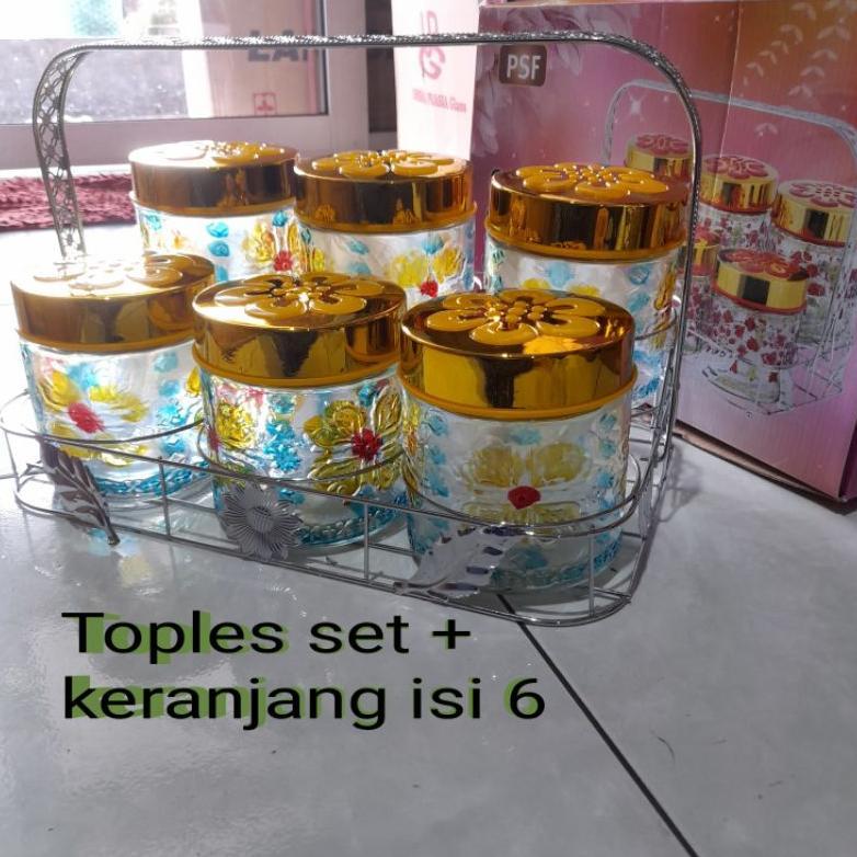 (4 kg) Toples set kaca isi 6 pcs + keranjang ( toples lebaran)