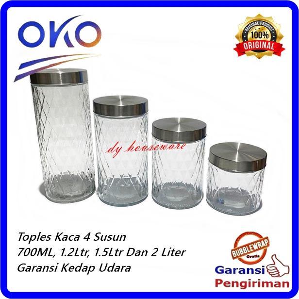 Toples Kaca 4 Susun Toples Kue Set Topeles Lebaran Permen Snack Tutup Drat Putar Kedap Udara