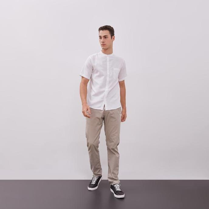 STANLEY ADAMS Baju Koko Lengan Pendek Pria Premium Reguler - Putih Patern - Pakaian Muslim Pria