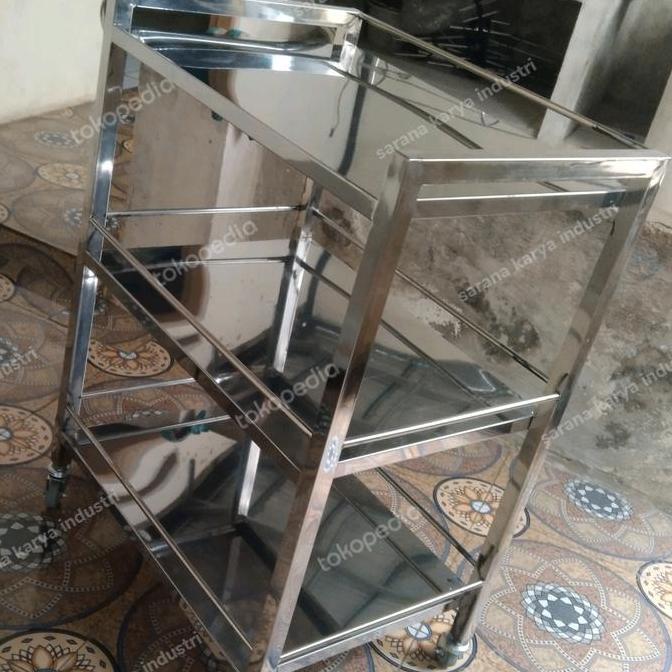 trolly instrumen/meja instrumen 3 rak stainless