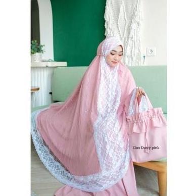 Dalanova Mukena Elux Eiffel Luxury Dewasa Jumbo Orinal Kain Renda Brokat Cantik Mewah Mukena Putih P