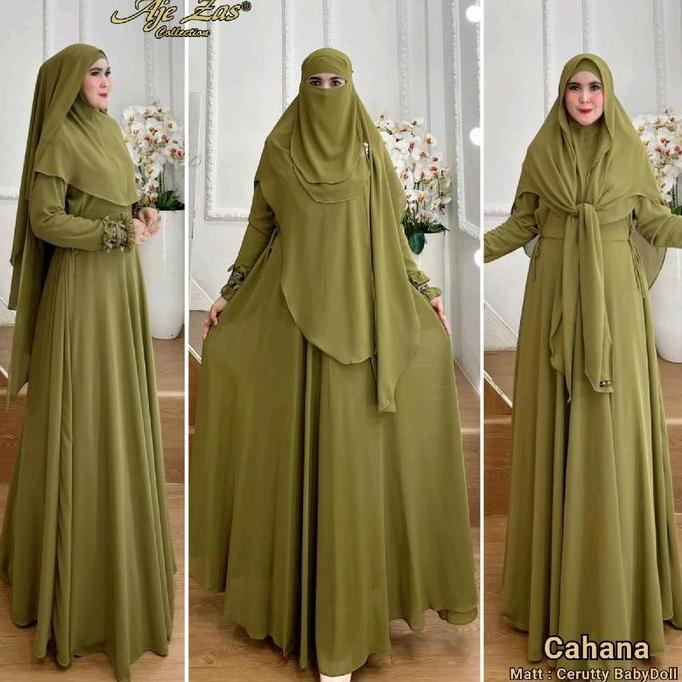 AJE ZAS - Gamis CAHANA Bahan Cerutty Wanita Syari Polos Muslim Nyaman