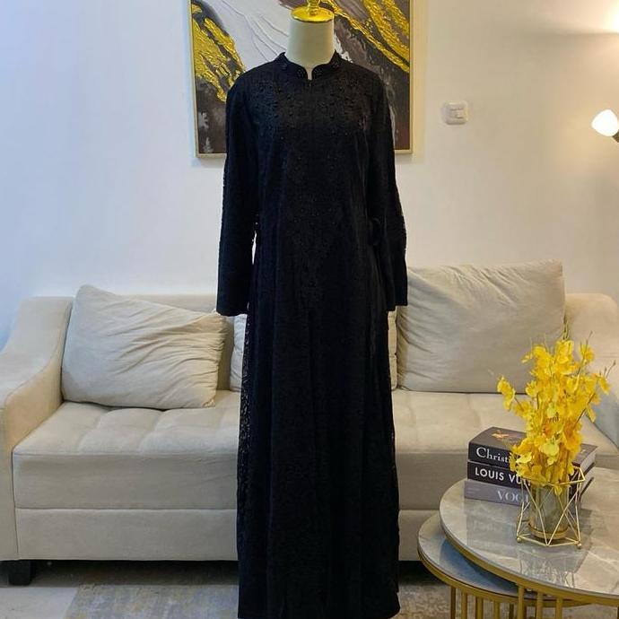 Dress RANI y182 spesial hitam full brokat tali samping gamis pesta Muslim Wanita Mewah Kondangan Ele