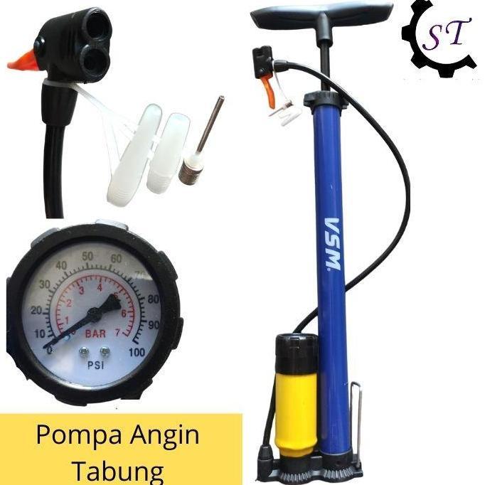 Pompa Angin Sepeda Motor Mobil Bola Manual Tabung Meter VSM / VPR / CAB Hitam