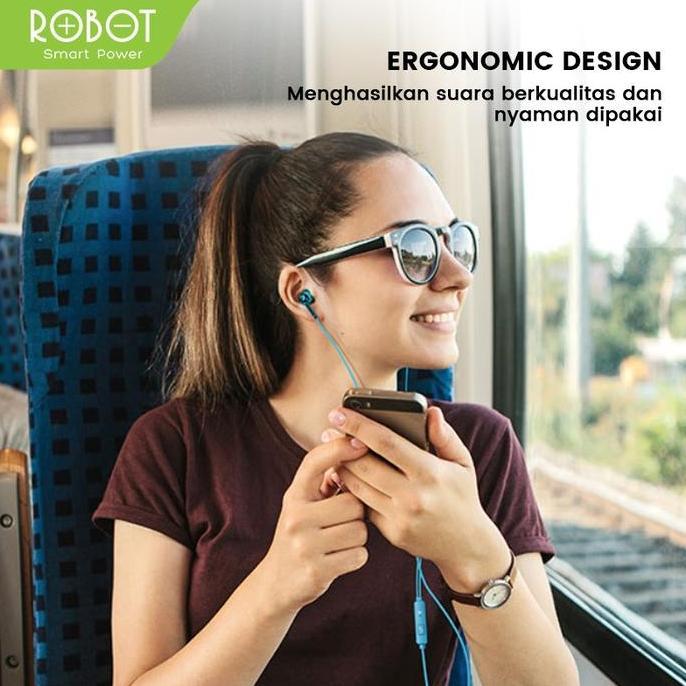 Bisakoya- Headset Robot Re40 Headset Wired Earphone Full Electroplated Original Bass Earphones