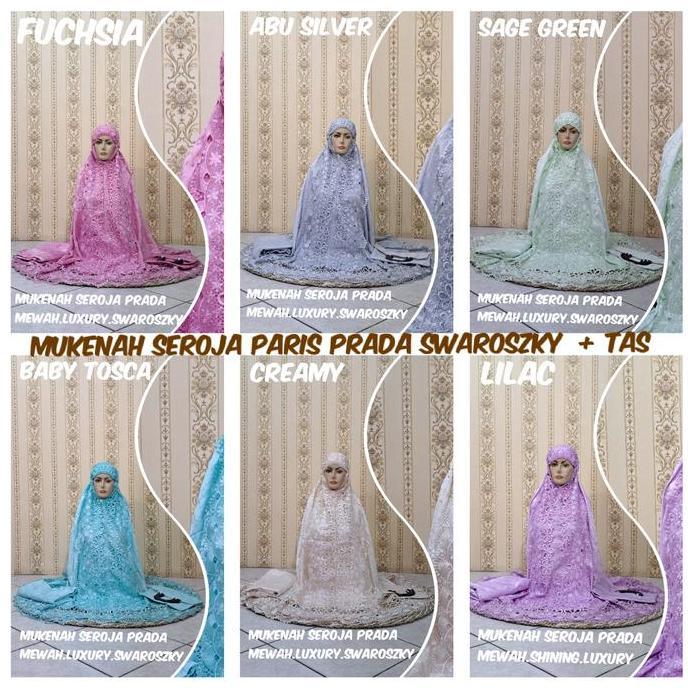 Mukenah renda seroja bordir Swarovski sutra paris(mewah)+tas cantik