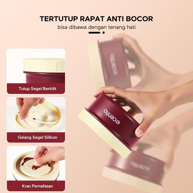 Ecentio Set Kotak Makan Bento & Mangkuk Stainless 304 Lunch Box 3 Sekat Kotak Bulat Anti Bocor Tahan