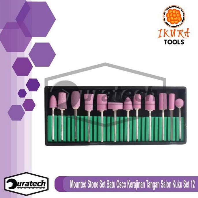 Ikura Tools Mounted Stone Set Batu Osco Pink Kerajinan Tangan Salon Kuku Set 12pcs Mata Bor Mini Kep