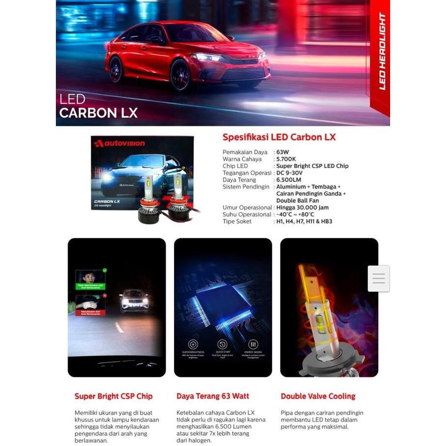 Bohlam Lampu LED Mobil Autovision Carbon LX H11 63 Watt Headlight Original