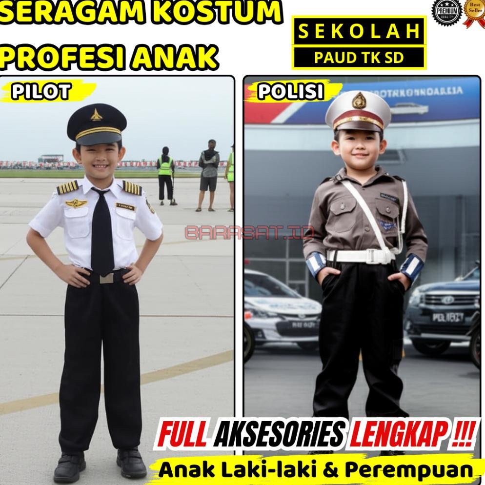 Baju Lengkap Perayaan Fashion Show Polisi Anak Pilot Sekolah Tk Sd Paud Full Aksesories  Cewek Cowok