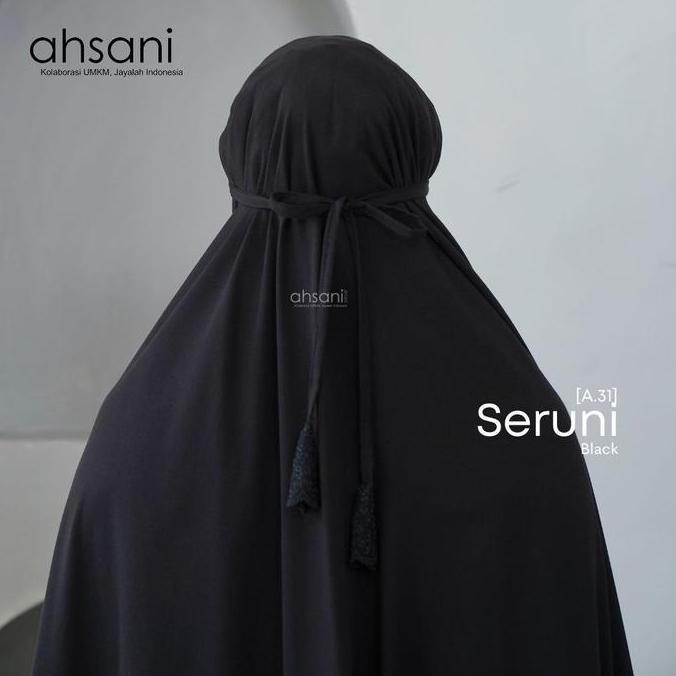 MUKENA DEWASA HITAM SERUNI JUMBO RAYON ADEM DINGIN RENDA TILE MEWAH