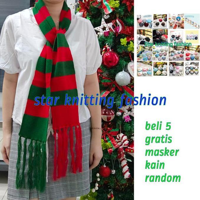 syal shawl syall scraft natal christmas merah hijau wool Ready
