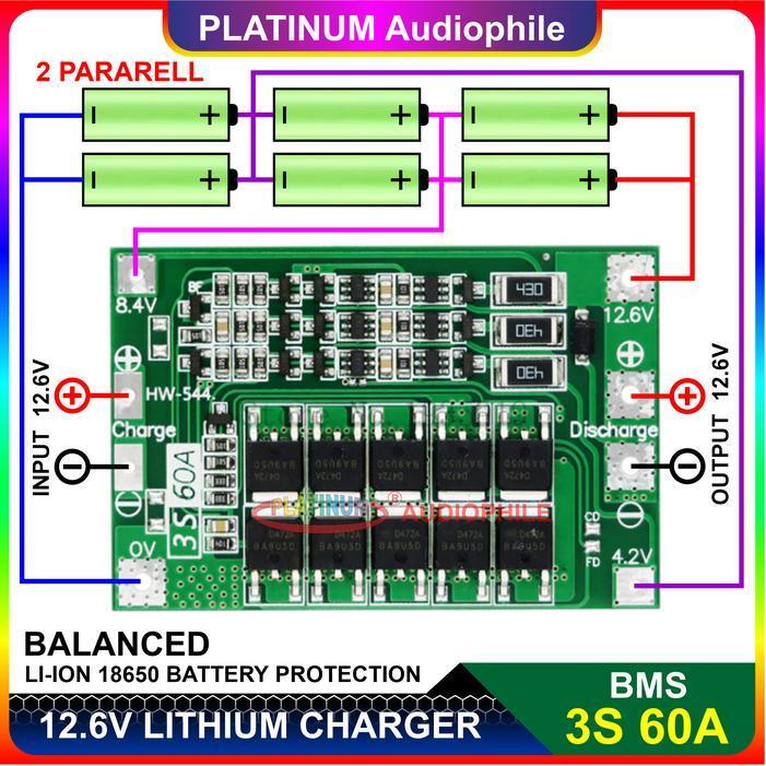 Lithium Baterai Charger Modul  3S 12.6V 60A BMS Protection Board