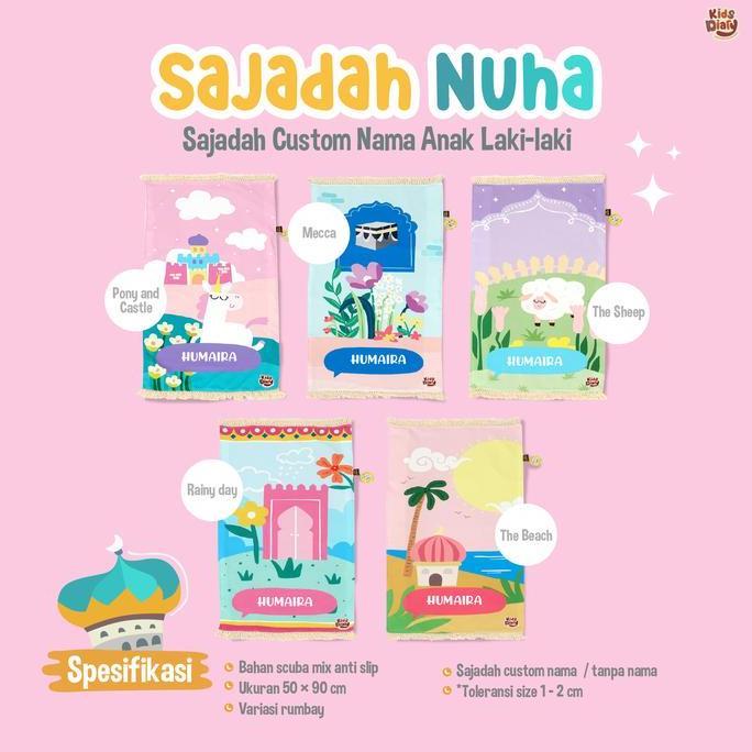 Sajadah Anak Custom Nama Sablon Motif Sajadah Printing Anti Slip Muslim Travel Waterproof