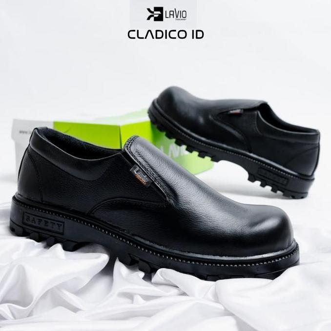 Sepatu Safety Boots Pabrik Ujung Besi Slip On Tanpa Tali PDH Pendek Kulit Asli Hh Quality Premium ES