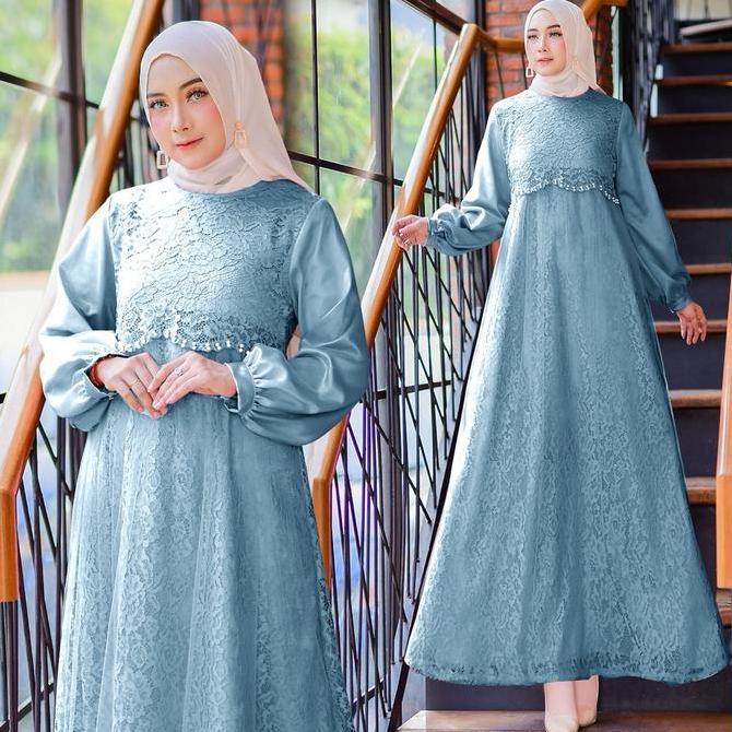 Guinka Gamis Pesta Brukat Tile Maxi Dress Jumbo Kwalitas Fashion Gaun Bridesmaid Seragam Kondangan k