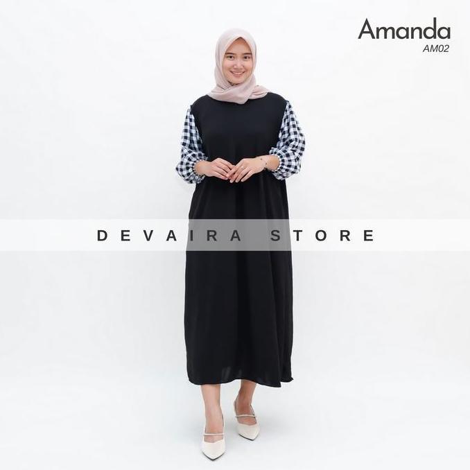 Amanda Dress Gamis Muslim Wanita Dewasa Crinkle Airflow Mix Rayon Viscose Busui