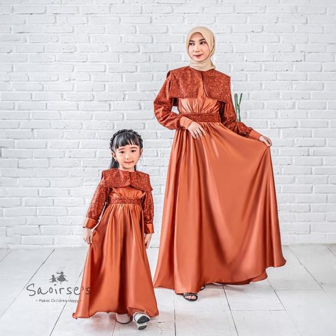 Alita Dress - Dress Brukat Couple Ibu dan Anak Satin Silk Family Set Keluarga