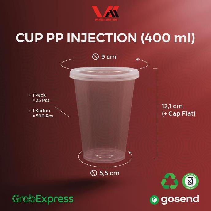 [ 500 pcs ] CUP INJECTION 400ML - GELAS PLASTIK BOBA 14OZ - WINGOH LM