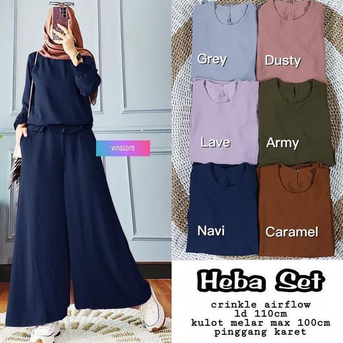 Wkwkwk- Azzahra Grosir - Heba Set / Setelan Wanita Kulot One Set Crinkle Blouse Wanita / 555-7217