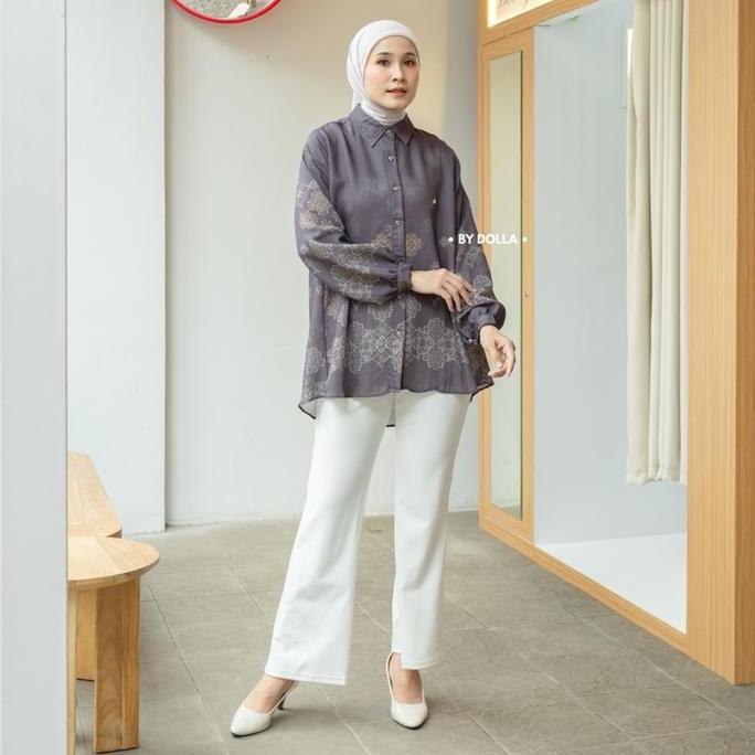 Wkwkwk- By Dolla - Mazaya Blouse - Baju Kemeja Motif Muslim Wanita Nyaman Panjang