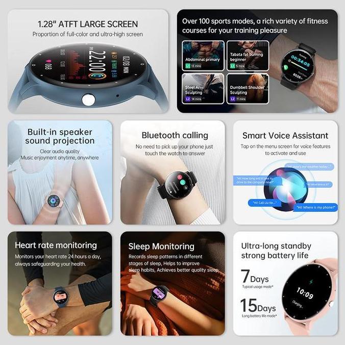 24H shipBOZLUN B50S Smartwatch Pria Wanita Tracker Olahraga Monitor Tegangan Darah & Oksigen Bluetoo