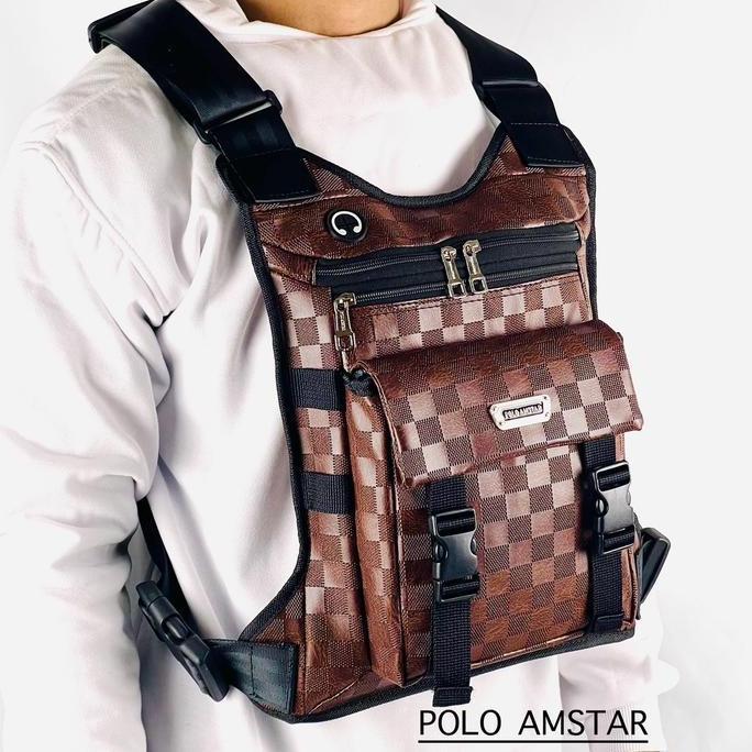 DF82 - POLO AMSTAR TAS SELEMPANG DADA Pria Tas ROMPI TACTICAL KULIT PU LETHER
