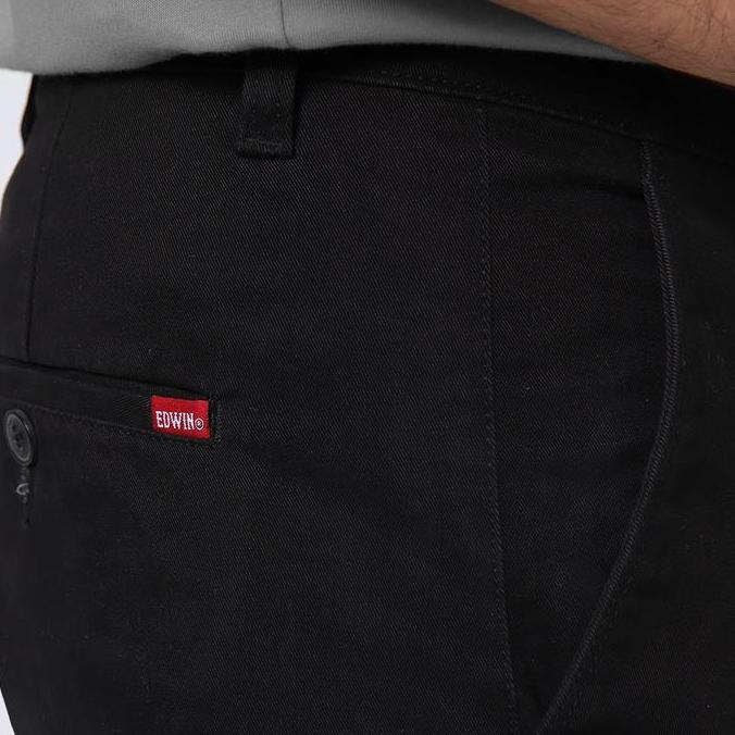 EDWIN JEANS - Celana Panjang Chinos Pria Slim Fit FERANDO JET BLACK Celana Chino Pria Selvedge Accen