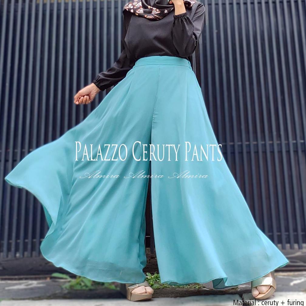 Celana Kulot Wanita Panjang Muslimah Palazzo Sifon Chiffon Ceruty Pants Almira