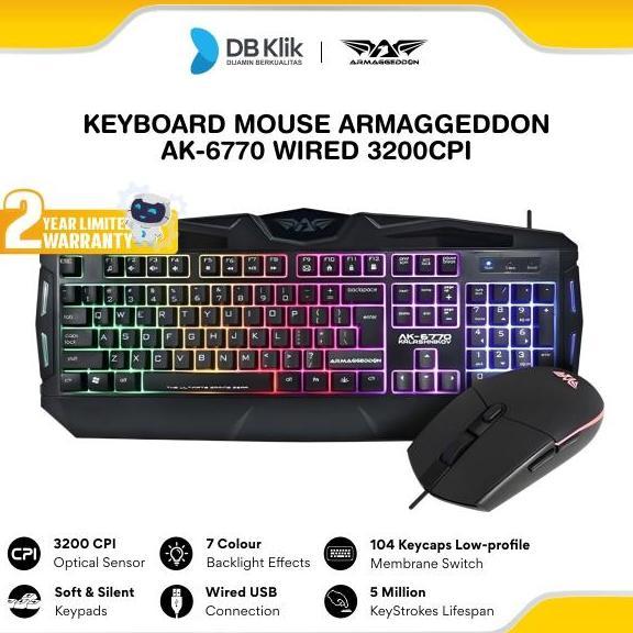 Armaggeddon AK-6770 Kalashnikov Gaming Keyboard & Mouse Combo Wired Slim Low Profile 104 Keys 7 Colors Backlight