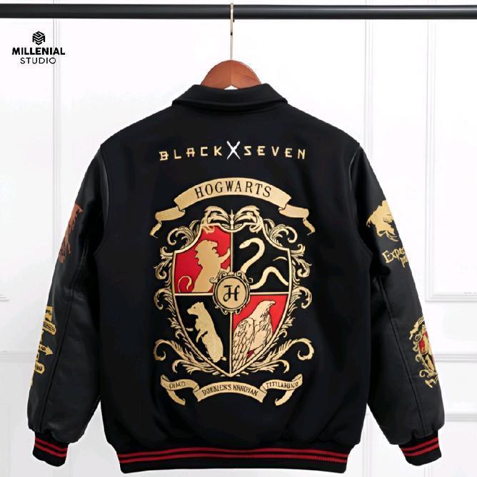 Varsity Jaet Hogwarts Legacy V2 Harry Potter Hitam Gold Jaket Baseball Bordir Unisex Leather Fleece 