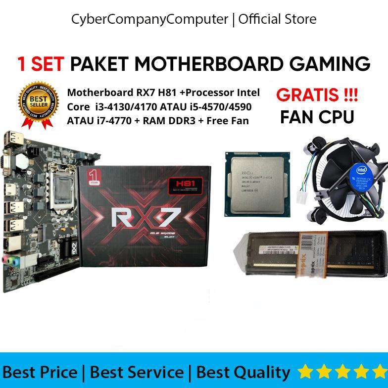 Paket New Motherboard RX7 H81 Core i3/i5/i7 Socket LGA1150 Gen4 DDR3 Support NVME - Mainboard Socket