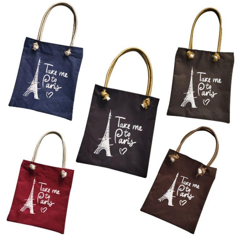 BEST DEALS Tas Wanita Tote Bag Canvas Motif Paris Aesthetic Tas Ngaji Resleting Tali Sumbu Murah