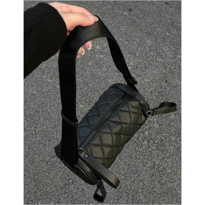 hsshop245 - tas silinder kotak-kotak berlian tas kurir olahraga luar ruangan wanita temperamen tas e