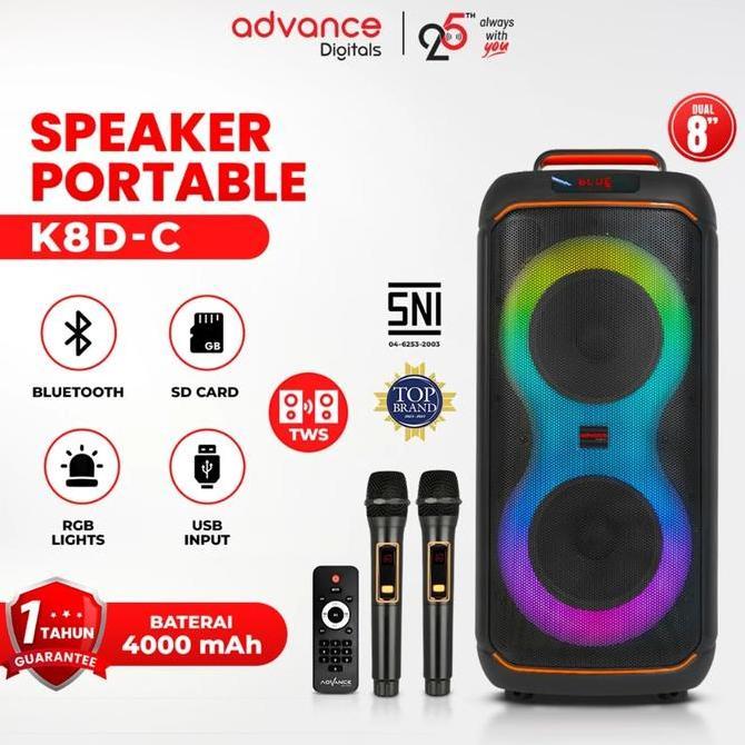 Advance (K8D-C) Speaker Portable Karaoke Advance 8" Inch Double 1 Tahun Garansi Resmi untuk tv led p