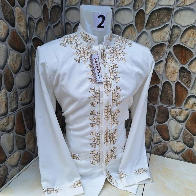 Jasko Mewah Premium Bordir Emas Terbaru Pria Salafy Bahan Sanwos Super Katun - Kancing Muslim terlar