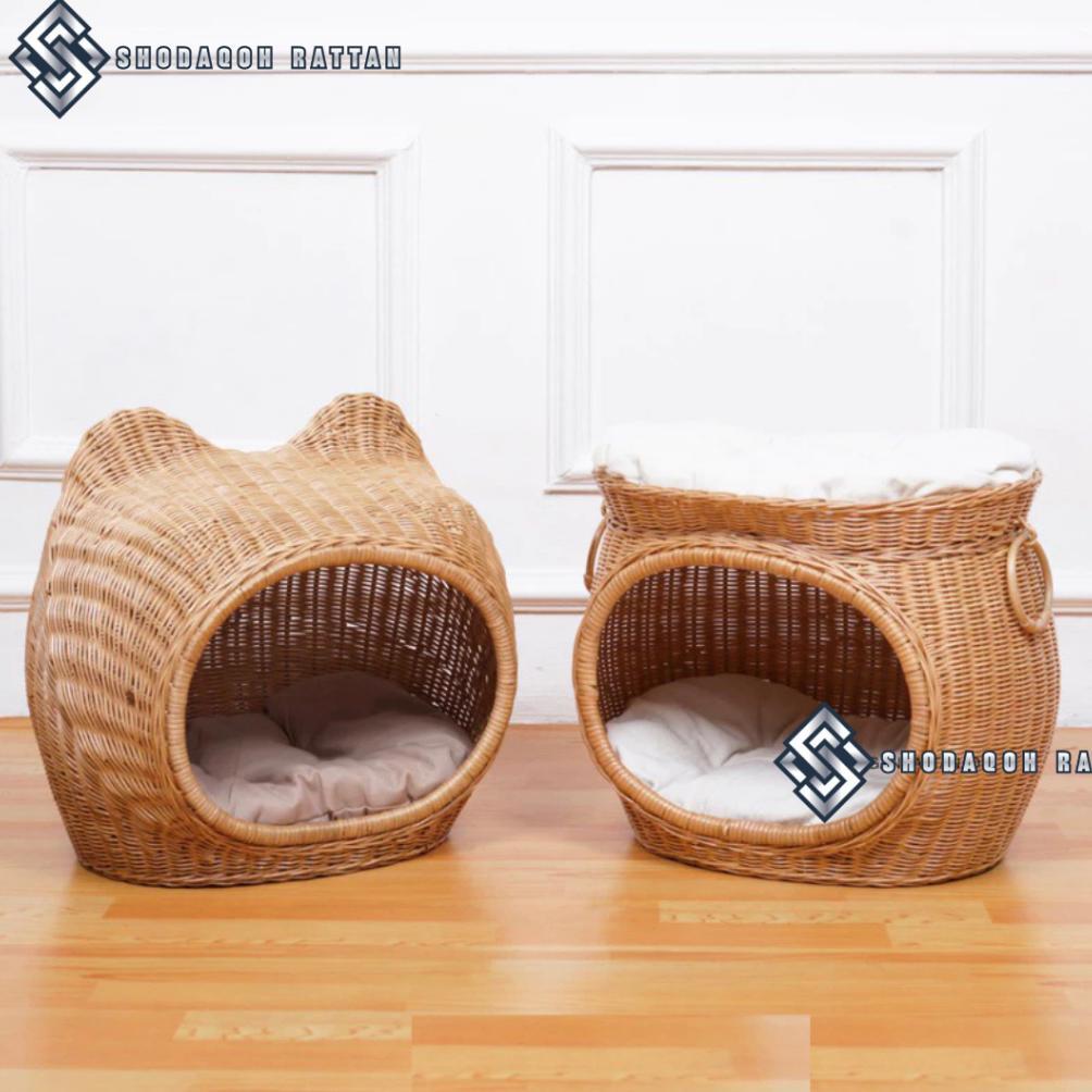 READYY Tempat Tidur Kucing Anjing Rotan / Rumah Kucing Tingkat Rotan Hewan Peliharaan