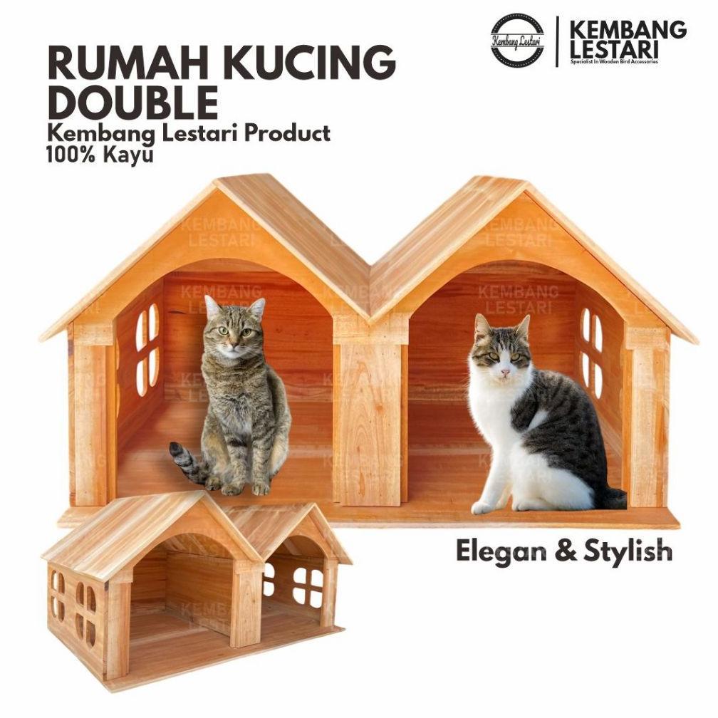 READYY Rumah Kucing Double Tempat Tidur Kucing Mainan Kucing Kayu