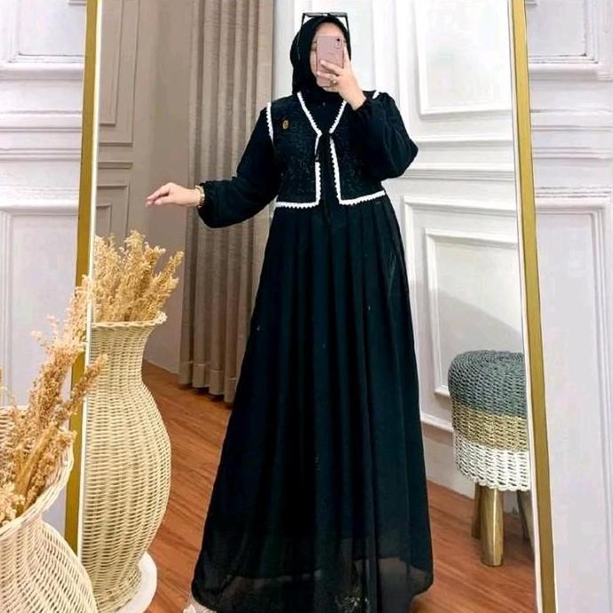 Grade Ori Larissa Gamis Cringkle Rompi Bruklat Kombi Renda Cocok Lebaran Terbaru Mewah Kondangan Pes