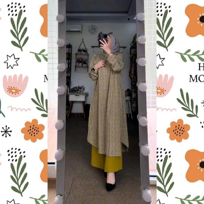 Disc Set Tunik Wanita  One Set Long Tunik Kancing Motif / Bahan Atasan Rayon Diamond Mix Crinkle Air