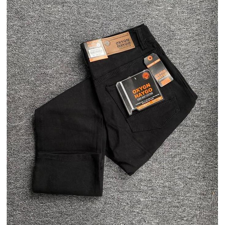 Larisyaa- Celana Panjang Oxygen Hago Pria Model Skinny - Celana Baby Canvas Semi Denim Pria Hitam - 