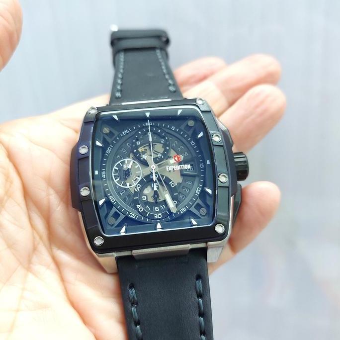 Ready EXPEDITION E6815 E 6815 JAM PRIA ORIGINAL LEATHER STRAP SILVER BLACK