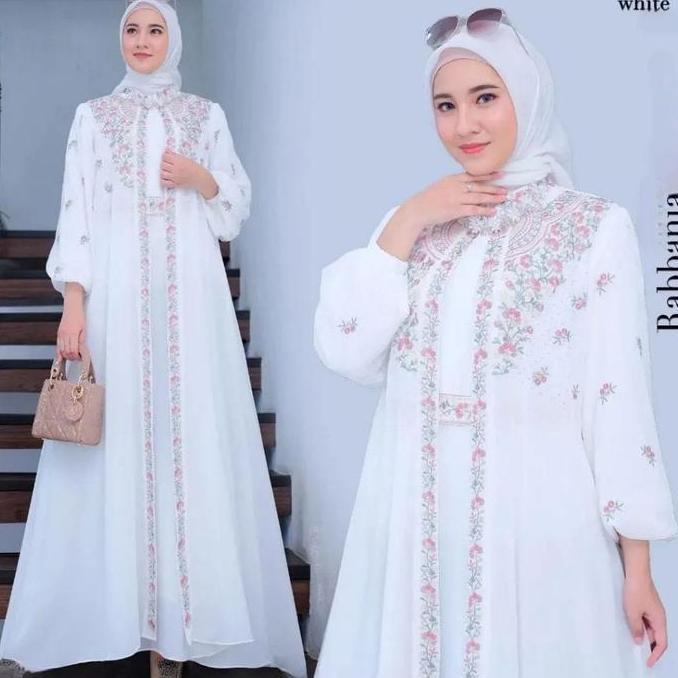 Termurah Dress Rabbani/ Gamis Ceruty Babydoll Mix Bordir Super Jumbo Ld 130Cm / Gamis Kondangan Wani